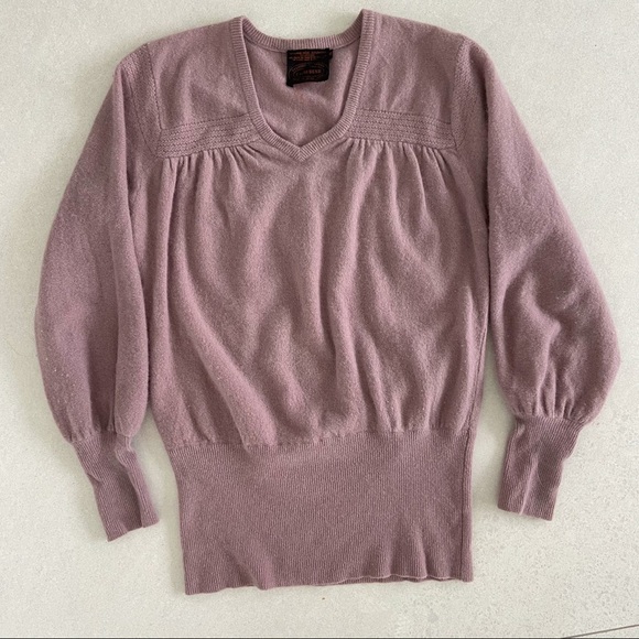 Vintage Lamb Wool Angora Blend Lilac Purple V Neck Puffy Sleeves Sweater S - Picture 6 of 8